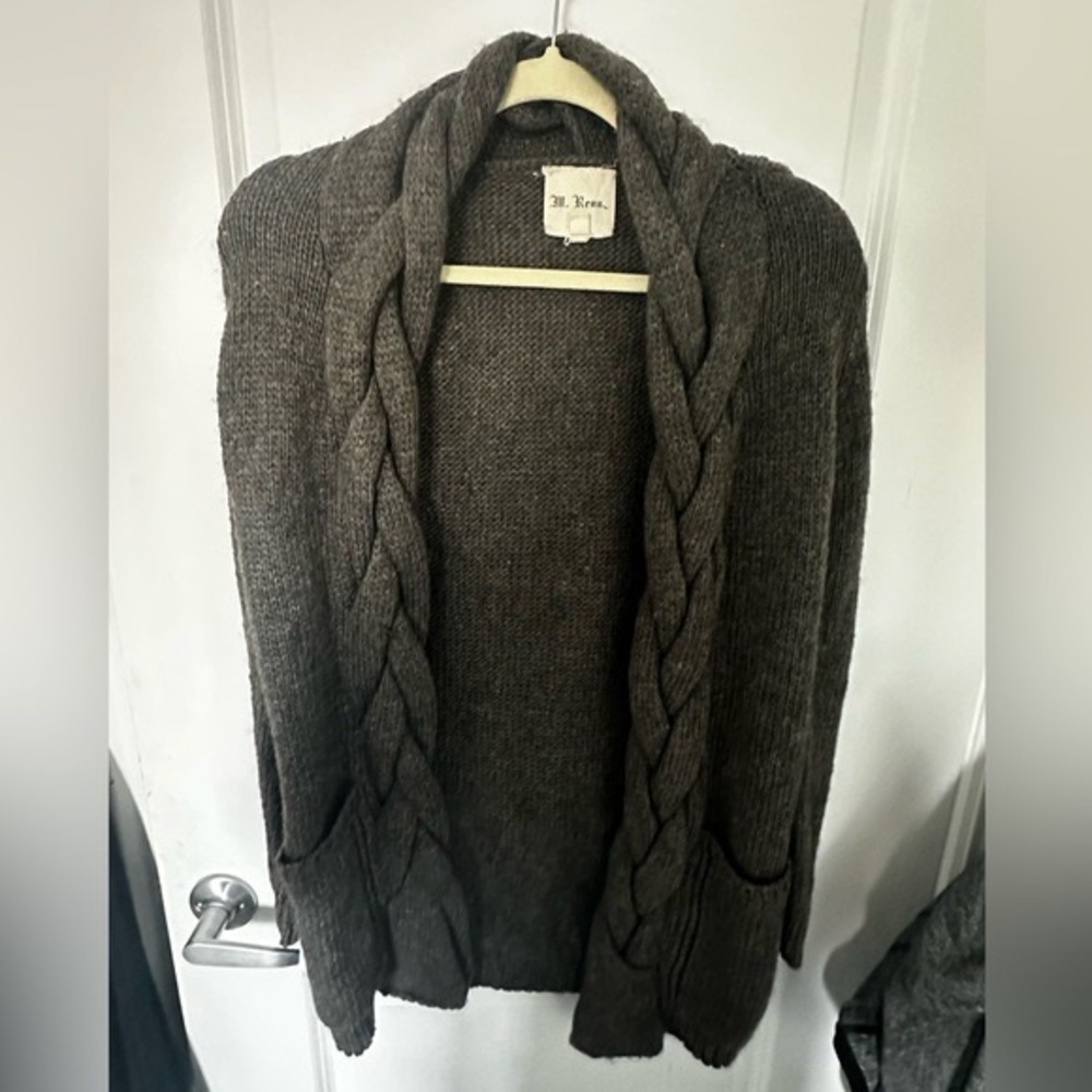 M Rena Grey Knit Cardigan Sweater with braid detailing SzM